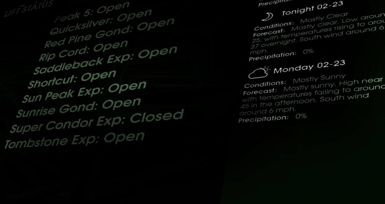 Digital signage showing live ski lift status and trail maps for hotel lobbies